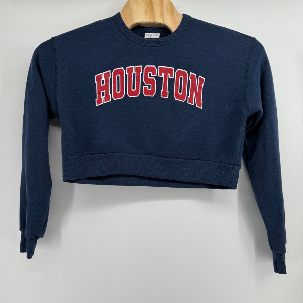 Houston Texas Cropped Sweatshirt Top Women Medium Blue H-Town "00" Crewneck